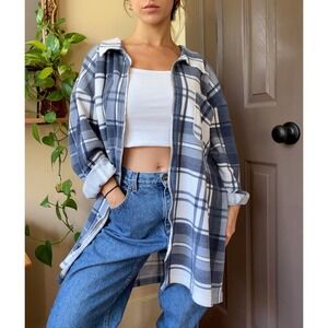 Boyfriend Fit Blue White Waffle Knit Zip Up Flannel